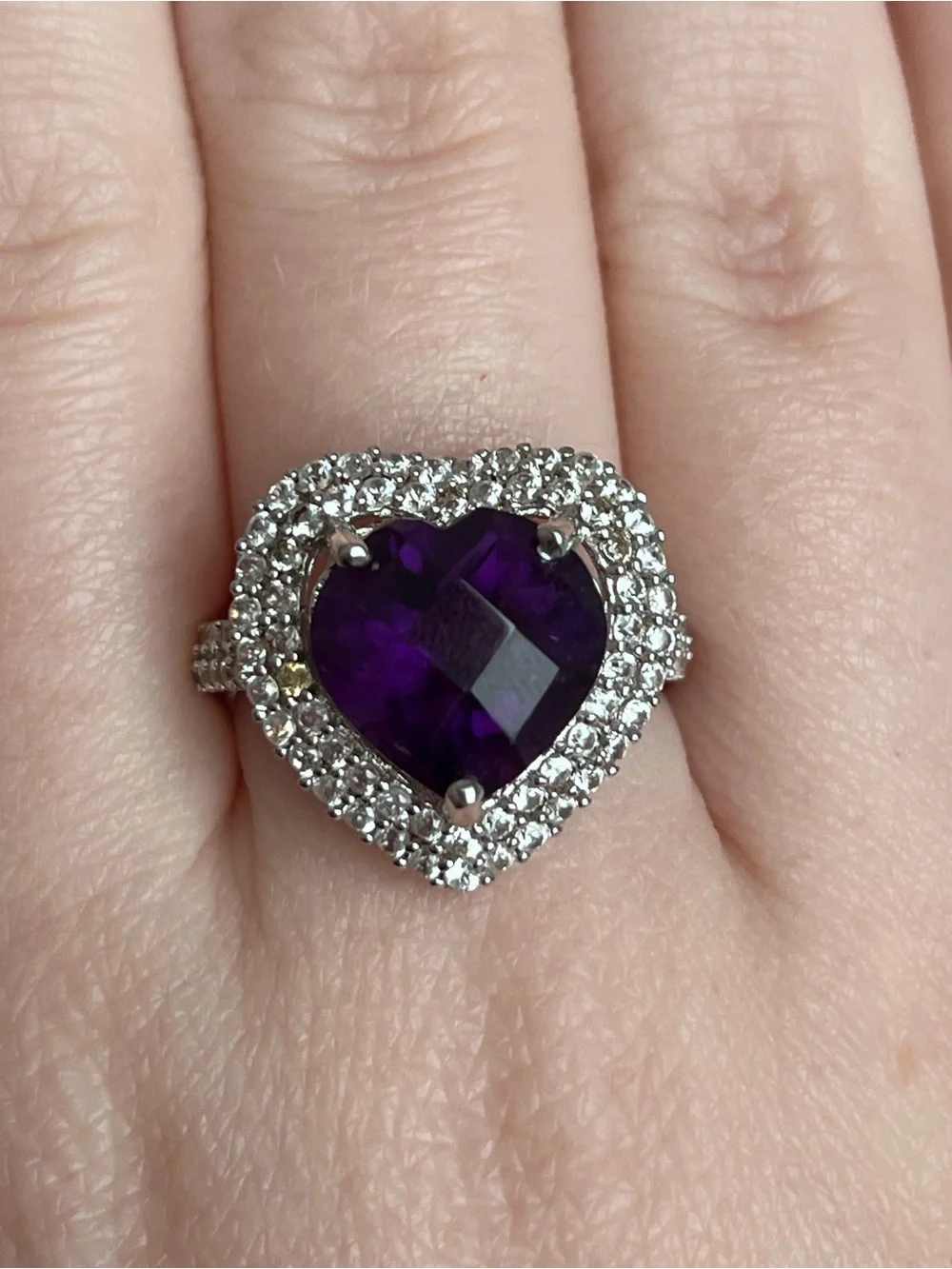 Heart Cut Purple Amethyst Halo Cocktail Ring 925 Sterling Silver Size 8